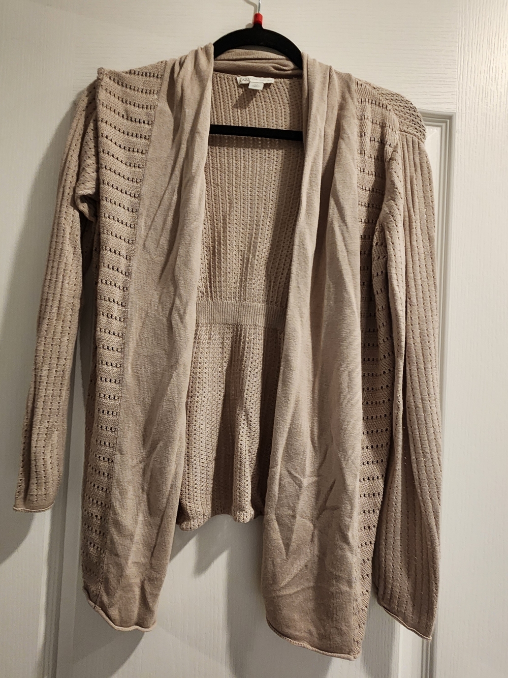 Cato Beige Open-Front Knit Cardigan M Euc